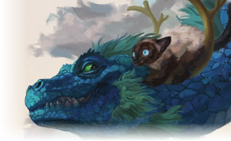 A kitty riding a blue dragon